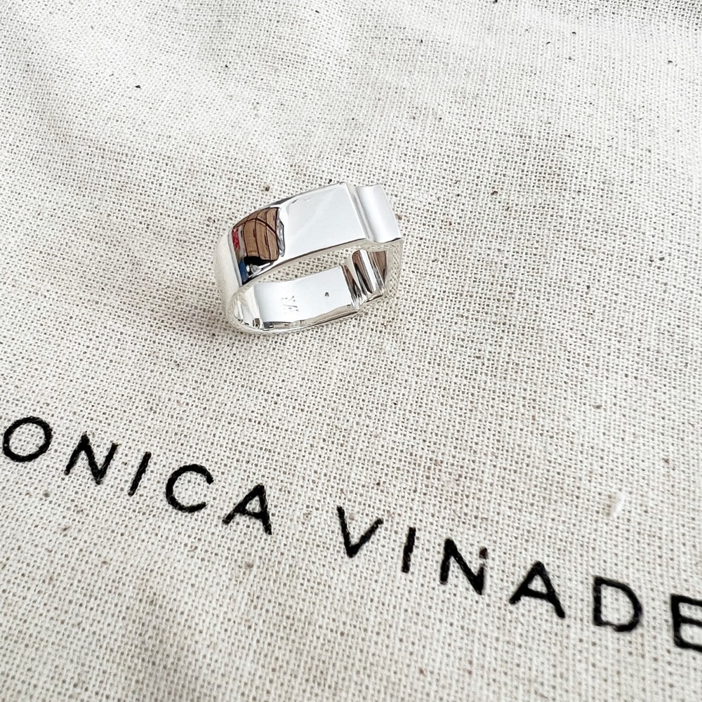 MONICA VINADER Signature Wide Silver Diamond Ring 4.5 - Picture 9 of 10